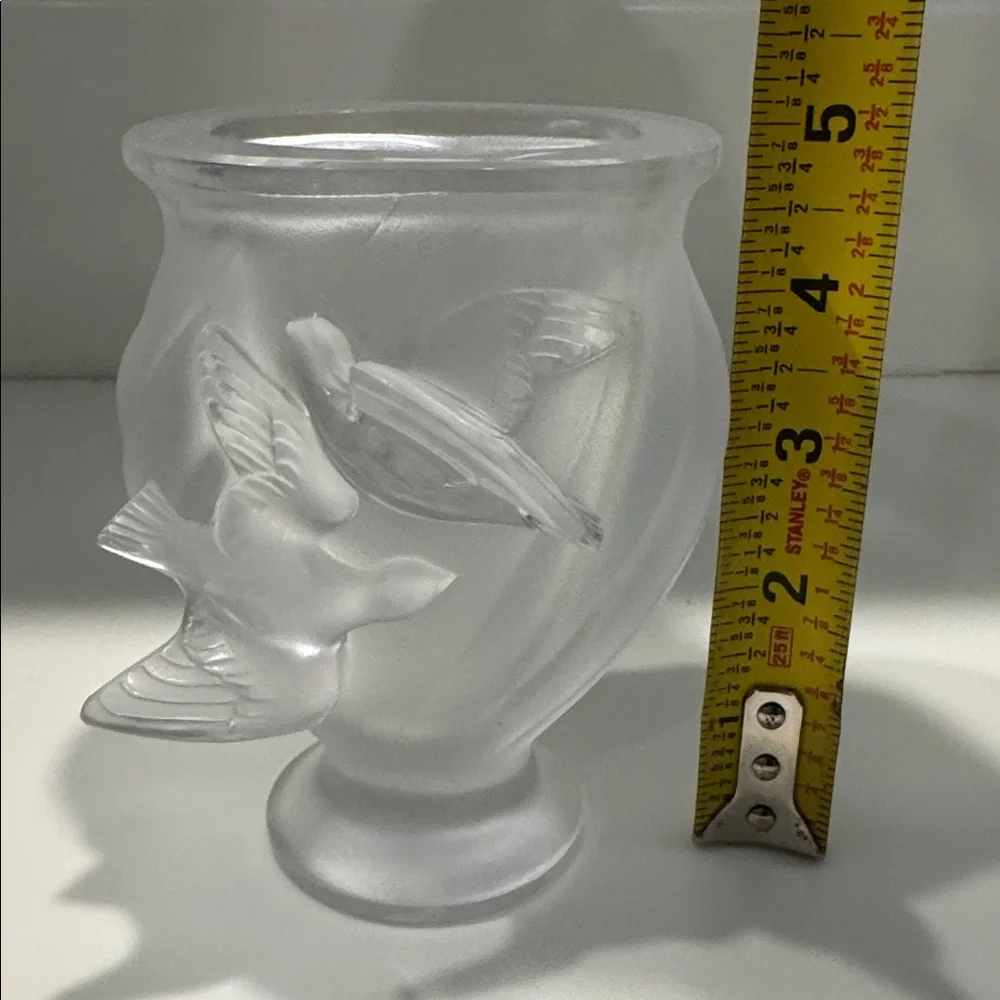 LALIQUE France Rosine Frosted Glass Vase with 3D Dove Design
